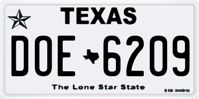 TX license plate DOE6209