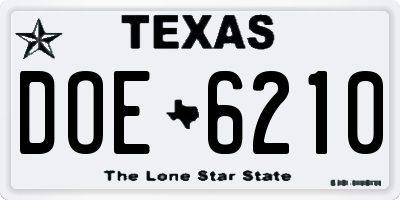 TX license plate DOE6210