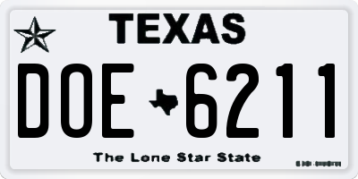 TX license plate DOE6211