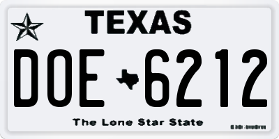 TX license plate DOE6212