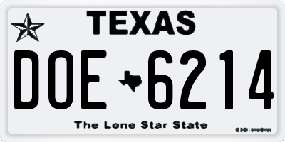 TX license plate DOE6214