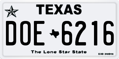 TX license plate DOE6216