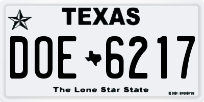 TX license plate DOE6217