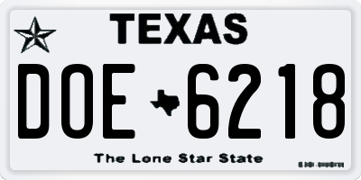 TX license plate DOE6218