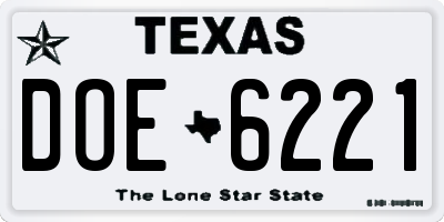 TX license plate DOE6221