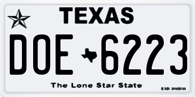 TX license plate DOE6223