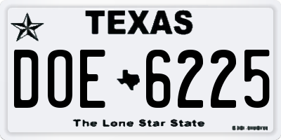 TX license plate DOE6225