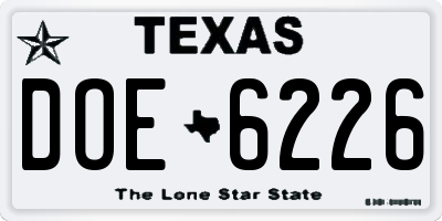 TX license plate DOE6226