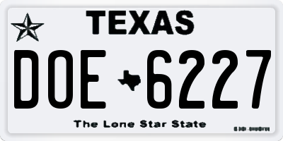 TX license plate DOE6227