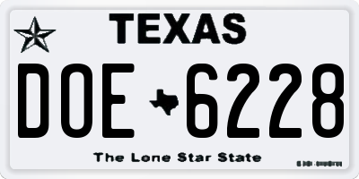 TX license plate DOE6228