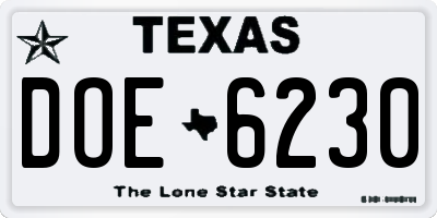 TX license plate DOE6230