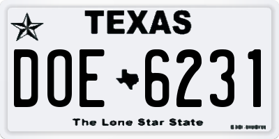 TX license plate DOE6231
