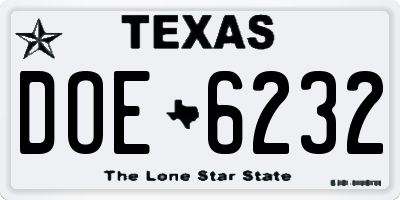 TX license plate DOE6232