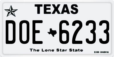 TX license plate DOE6233