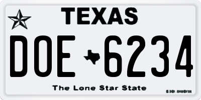 TX license plate DOE6234