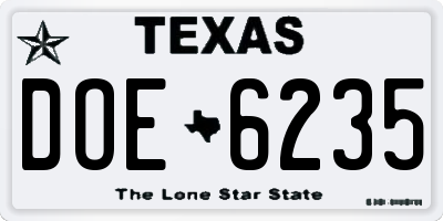 TX license plate DOE6235