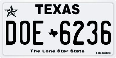 TX license plate DOE6236