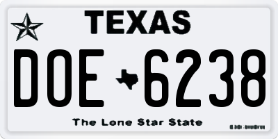 TX license plate DOE6238