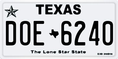 TX license plate DOE6240