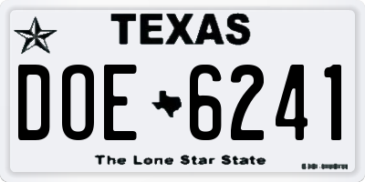 TX license plate DOE6241