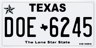 TX license plate DOE6245