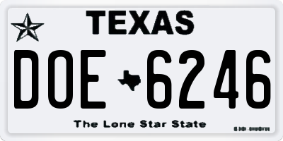 TX license plate DOE6246