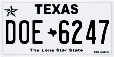 TX license plate DOE6247