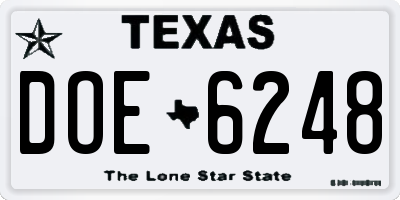 TX license plate DOE6248