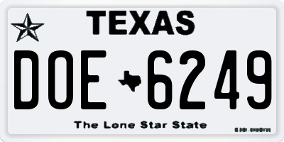 TX license plate DOE6249