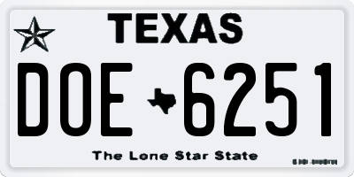 TX license plate DOE6251