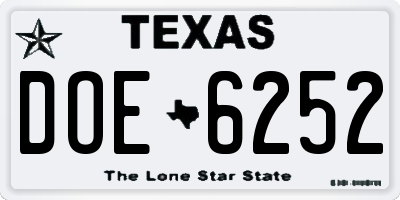 TX license plate DOE6252