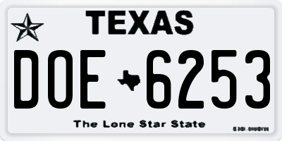 TX license plate DOE6253