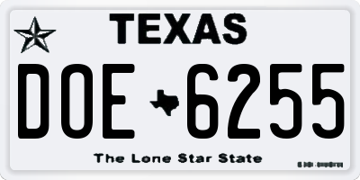 TX license plate DOE6255