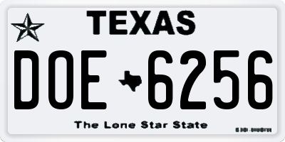 TX license plate DOE6256