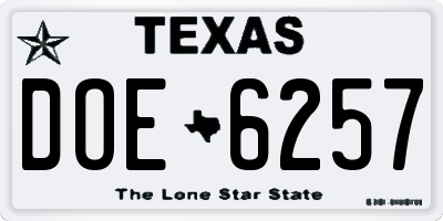 TX license plate DOE6257