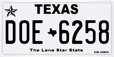 TX license plate DOE6258