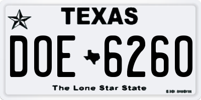TX license plate DOE6260