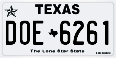 TX license plate DOE6261