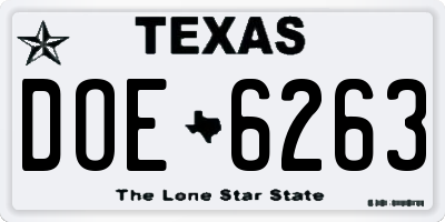 TX license plate DOE6263