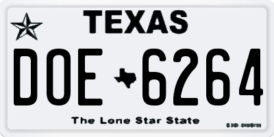 TX license plate DOE6264