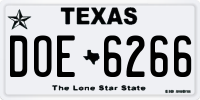 TX license plate DOE6266