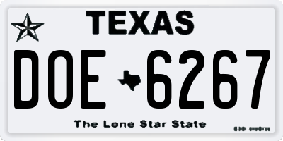 TX license plate DOE6267