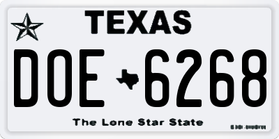 TX license plate DOE6268