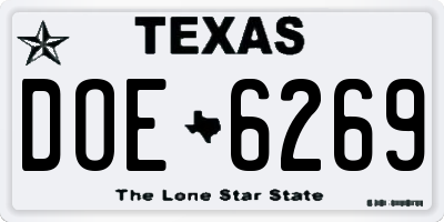 TX license plate DOE6269