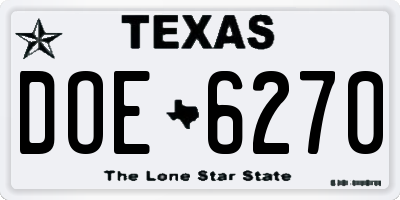 TX license plate DOE6270