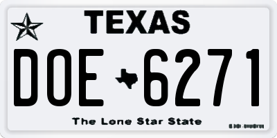 TX license plate DOE6271