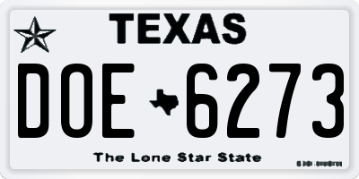 TX license plate DOE6273