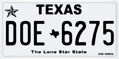 TX license plate DOE6275