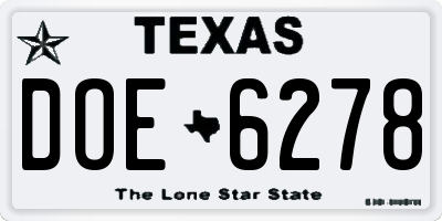 TX license plate DOE6278
