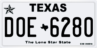 TX license plate DOE6280